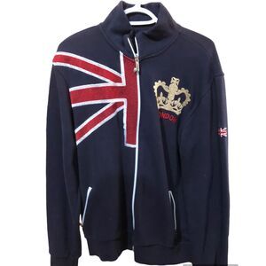 G-Crown Naz London England XXL Full Zip Sweatshirt Embroidered Navy Blue